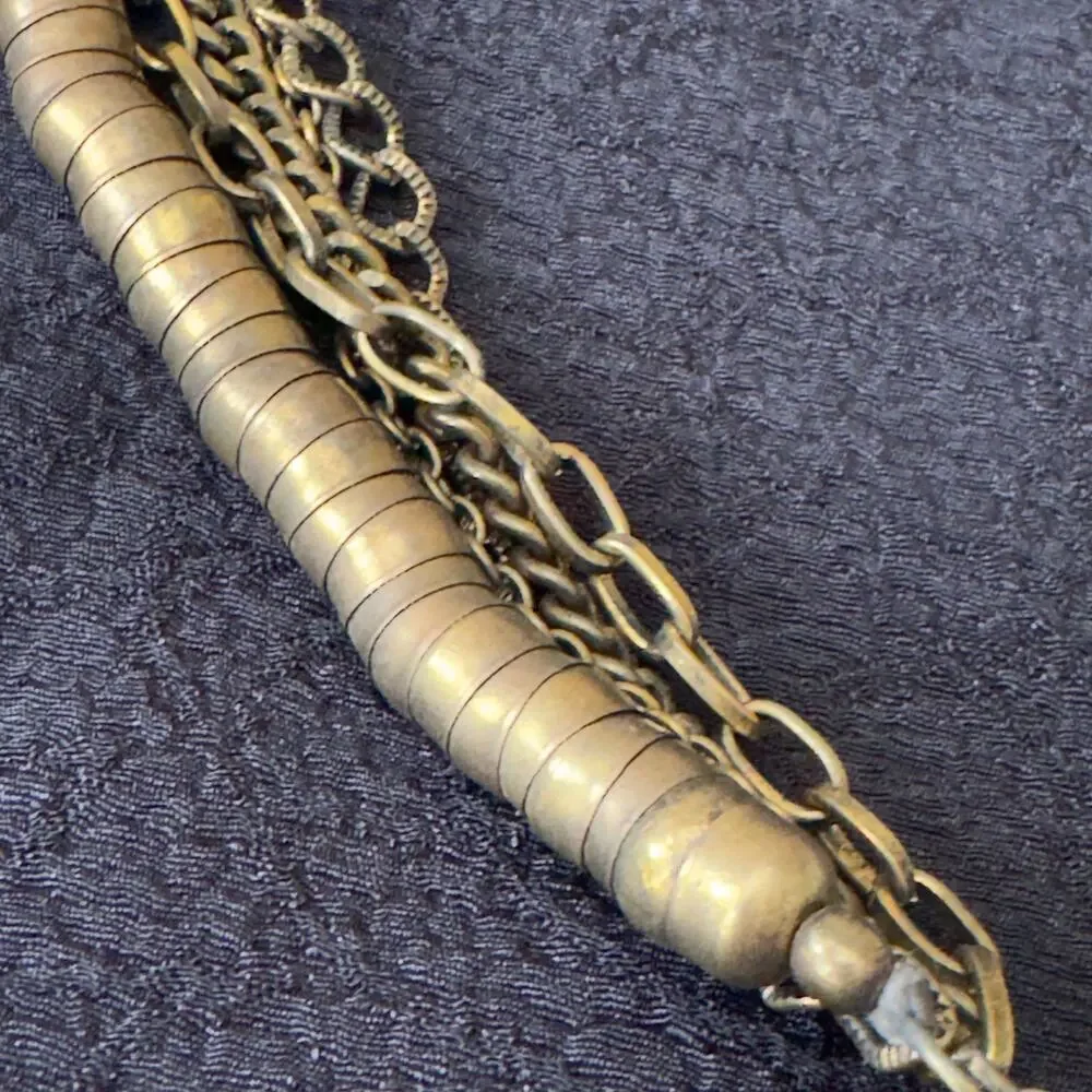 VNT Lariat Serpentine Tribal Statement Necklace Gold Multi Strand Tassel